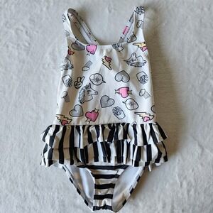 Betsey Johnson Unicorn Swimsuit Girls Size 5 Years White Lined Ruffle Skirt Kids